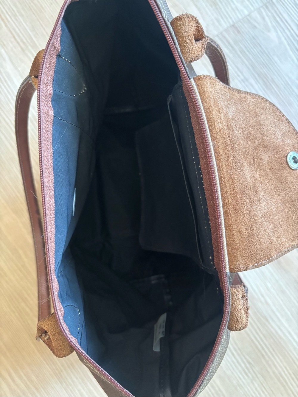 Custom Longchamp Two-Tone Brown/Tan Le Pliage Tote Medium - Picture 7 of 8